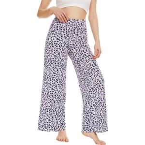 image:imageWiWi Pajama Pants for Women Bamboo Viscose Super Soft Bottoms Plus Size Cooling Wide Leg Casual Lounge Yoga Sweatpants S4XCpurple Leopard