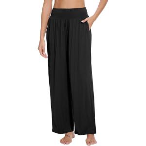 image:imageWiWi Pajama Pants for Women Bamboo Viscose Super Soft Bottoms Plus Size Cooling Wide Leg Casual Lounge Yoga Sweatpants S4XEblack