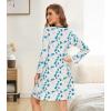 image:imageWiWi Nightgowns for Women Bamboo Viscose Cooling Sleepwear Super Soft Satin V Neck Sleepshirts Long Sleeve Nightshirt S4XAwhiteTeal Blue Dots