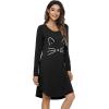 image:imageWiWi Nightgowns for Women Bamboo Viscose Cooling Sleepwear Super Soft Satin V Neck Sleepshirts Long Sleeve Nightshirt S4XBblackCat