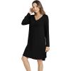 image:imageWiWi Nightgowns for Women Bamboo Viscose Cooling Sleepwear Super Soft Satin V Neck Sleepshirts Long Sleeve Nightshirt S4XCblack