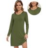 image:imageWiWi Nightgowns for Women Bamboo Viscose Cooling Sleepwear Super Soft Satin V Neck Sleepshirts Long Sleeve Nightshirt S4XDarmy Green