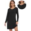 image:imageWiWi Nightgowns for Women Bamboo Viscose Cooling Sleepwear Super Soft Satin V Neck Sleepshirts Long Sleeve Nightshirt S4XDblack