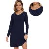 image:imageWiWi Nightgowns for Women Bamboo Viscose Cooling Sleepwear Super Soft Satin V Neck Sleepshirts Long Sleeve Nightshirt S4XDnavy