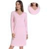image:imageWiWi Nightgowns for Women Bamboo Viscose Cooling Sleepwear Super Soft Satin V Neck Sleepshirts Long Sleeve Nightshirt S4XDpink
