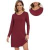 image:imageWiWi Nightgowns for Women Bamboo Viscose Cooling Sleepwear Super Soft Satin V Neck Sleepshirts Long Sleeve Nightshirt S4XDwine