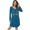 image:imageWiWi Nightgowns for Women Bamboo Viscose Cooling Sleepwear Super Soft Satin V Neck Sleepshirts Long Sleeve Nightshirt S4XBteal BlueCat