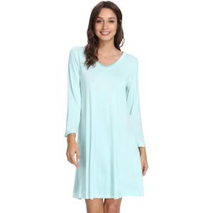 image:imageWiWi Nightgowns for Women Bamboo Viscose Cooling Sleepwear Super Soft Satin V Neck Sleepshirts Long Sleeve Nightshirt S4XAaqua