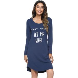 image:imageWiWi Nightgowns for Women Bamboo Viscose Cooling Sleepwear Super Soft Satin V Neck Sleepshirts Long Sleeve Nightshirt S4XBdark BlueEye