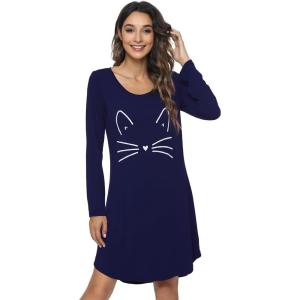 image:imageWiWi Nightgowns for Women Bamboo Viscose Cooling Sleepwear Super Soft Satin V Neck Sleepshirts Long Sleeve Nightshirt S4XBnavyCat