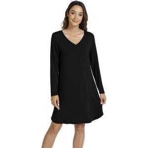 image:imageWiWi Nightgowns for Women Bamboo Viscose Cooling Sleepwear Super Soft Satin V Neck Sleepshirts Long Sleeve Nightshirt S4XCblack