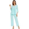 image:imageWiWi Pajamas Set for Women Super Soft 34 Sleeve Tops and Pants Pajama Sets Cooling Viscose Bamboo Pjs with Pockets SXXLAqua