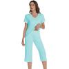 image:imageWiWi Pajamas for Women Cool Short Sleeve Top and Capri Pants Viscose from Bamboo Super Soft 2 Piece Pjs Sleepwear SXXLAaqua
