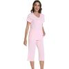 image:imageWiWi Pajamas for Women Cool Short Sleeve Top and Capri Pants Viscose from Bamboo Super Soft 2 Piece Pjs Sleepwear SXXLApink
