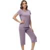 image:imageWiWi Pajamas for Women Cool Short Sleeve Top and Capri Pants Viscose from Bamboo Super Soft 2 Piece Pjs Sleepwear SXXLAviolet