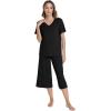 image:imageWiWi Pajamas for Women Cool Short Sleeve Top and Capri Pants Viscose from Bamboo Super Soft 2 Piece Pjs Sleepwear SXXLBblack