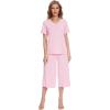 image:imageWiWi Pajamas for Women Cool Short Sleeve Top and Capri Pants Viscose from Bamboo Super Soft 2 Piece Pjs Sleepwear SXXLBpink