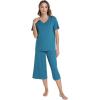 image:imageWiWi Pajamas for Women Cool Short Sleeve Top and Capri Pants Viscose from Bamboo Super Soft 2 Piece Pjs Sleepwear SXXLBteal Blue