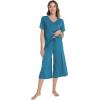 image:imageWiWi Pajamas for Women Cool Short Sleeve Top and Capri Pants Viscose from Bamboo Super Soft 2 Piece Pjs Sleepwear SXXLBteal Blue