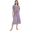 image:imageWiWi Pajamas for Women Cool Short Sleeve Top and Capri Pants Viscose from Bamboo Super Soft 2 Piece Pjs Sleepwear SXXLBviolet