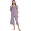image:imageWiWi Pajamas for Women Cool Short Sleeve Top and Capri Pants Viscose from Bamboo Super Soft 2 Piece Pjs Sleepwear SXXLBviolet
