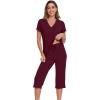 image:imageWiWi Pajamas for Women Cool Short Sleeve Top and Capri Pants Viscose from Bamboo Super Soft 2 Piece Pjs Sleepwear SXXLCbrownish Red