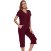 image:imageWiWi Pajamas for Women Cool Short Sleeve Top and Capri Pants Viscose from Bamboo Super Soft 2 Piece Pjs Sleepwear SXXLCbrownish Red