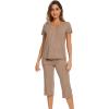 image:imageWiWi Pajamas for Women Cool Short Sleeve Top and Capri Pants Viscose from Bamboo Super Soft 2 Piece Pjs Sleepwear SXXLCcamel