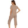 image:imageWiWi Pajamas for Women Cool Short Sleeve Top and Capri Pants Viscose from Bamboo Super Soft 2 Piece Pjs Sleepwear SXXLCcamel