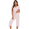 image:imageWiWi Pajamas for Women Cool Short Sleeve Top and Capri Pants Viscose from Bamboo Super Soft 2 Piece Pjs Sleepwear SXXLCpink