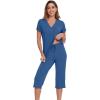 image:imageWiWi Pajamas for Women Cool Short Sleeve Top and Capri Pants Viscose from Bamboo Super Soft 2 Piece Pjs Sleepwear SXXLCprussian Blue