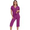image:imageWiWi Pajamas for Women Cool Short Sleeve Top and Capri Pants Viscose from Bamboo Super Soft 2 Piece Pjs Sleepwear SXXLCpurplish Red