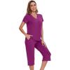 image:imageWiWi Pajamas for Women Cool Short Sleeve Top and Capri Pants Viscose from Bamboo Super Soft 2 Piece Pjs Sleepwear SXXLCpurplish Red
