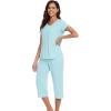 image:imageWiWi Pajamas for Women Cool Short Sleeve Top and Capri Pants Viscose from Bamboo Super Soft 2 Piece Pjs Sleepwear SXXLDaqua