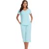 image:imageWiWi Pajamas for Women Cool Short Sleeve Top and Capri Pants Viscose from Bamboo Super Soft 2 Piece Pjs Sleepwear SXXLDaqua