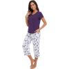 image:imageWiWi Pajamas for Women Cool Short Sleeve Top and Capri Pants Viscose from Bamboo Super Soft 2 Piece Pjs Sleepwear SXXLDdark Purple Dots