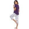 image:imageWiWi Pajamas for Women Cool Short Sleeve Top and Capri Pants Viscose from Bamboo Super Soft 2 Piece Pjs Sleepwear SXXLDdark Purple Dots