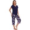 image:imageWiWi Pajamas for Women Cool Short Sleeve Top and Capri Pants Viscose from Bamboo Super Soft 2 Piece Pjs Sleepwear SXXLDnavyPurple Floral