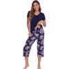 image:imageWiWi Pajamas for Women Cool Short Sleeve Top and Capri Pants Viscose from Bamboo Super Soft 2 Piece Pjs Sleepwear SXXLDnavyPurple Floral