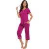 image:imageWiWi Pajamas for Women Cool Short Sleeve Top and Capri Pants Viscose from Bamboo Super Soft 2 Piece Pjs Sleepwear SXXLDrose Red