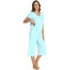 image:imageWiWi Pajamas for Women Cool Short Sleeve Top and Capri Pants Viscose from Bamboo Super Soft 2 Piece Pjs Sleepwear SXXLEaqua