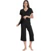 image:imageWiWi Pajamas for Women Cool Short Sleeve Top and Capri Pants Viscose from Bamboo Super Soft 2 Piece Pjs Sleepwear SXXLEblack