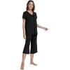 image:imageWiWi Pajamas for Women Cool Short Sleeve Top and Capri Pants Viscose from Bamboo Super Soft 2 Piece Pjs Sleepwear SXXLEblack