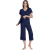 image:imageWiWi Pajamas for Women Cool Short Sleeve Top and Capri Pants Viscose from Bamboo Super Soft 2 Piece Pjs Sleepwear SXXLEnavy