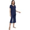 image:imageWiWi Pajamas for Women Cool Short Sleeve Top and Capri Pants Viscose from Bamboo Super Soft 2 Piece Pjs Sleepwear SXXLEnavy