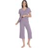image:imageWiWi Pajamas for Women Cool Short Sleeve Top and Capri Pants Viscose from Bamboo Super Soft 2 Piece Pjs Sleepwear SXXLEviolet