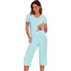 image:imageWiWi Pajamas for Women Cool Short Sleeve Top and Capri Pants Viscose from Bamboo Super Soft 2 Piece Pjs Sleepwear SXXLFaqua