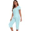 image:imageWiWi Pajamas for Women Cool Short Sleeve Top and Capri Pants Viscose from Bamboo Super Soft 2 Piece Pjs Sleepwear SXXLFaqua