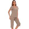 image:imageWiWi Pajamas for Women Cool Short Sleeve Top and Capri Pants Viscose from Bamboo Super Soft 2 Piece Pjs Sleepwear SXXLFcamel