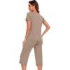 image:imageWiWi Pajamas for Women Cool Short Sleeve Top and Capri Pants Viscose from Bamboo Super Soft 2 Piece Pjs Sleepwear SXXLFcamel